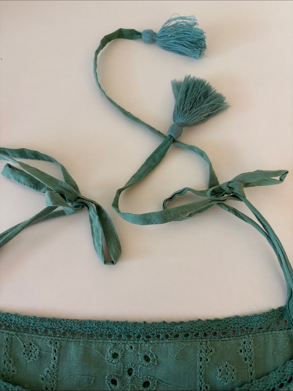 easel Eyelet Soft Pastel Green 100% Cotton Tiered Trapeze Dress (L) Cottagecore - Picture 13 of 13
